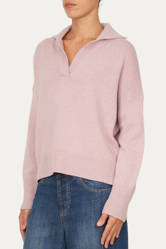 Maglia POLO a costine misto cashmere - Malva