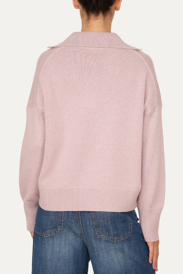 Maglia POLO a costine misto cashmere - Malva