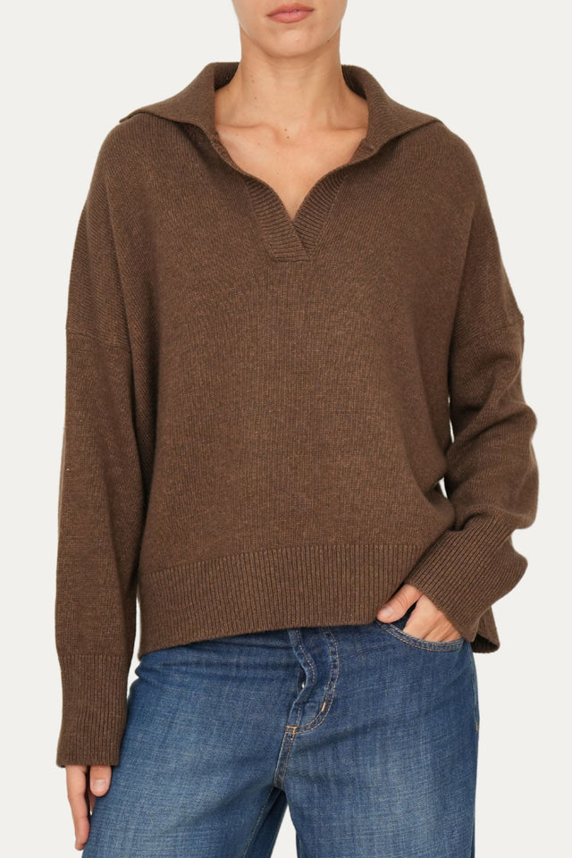 Maglia POLO a costine misto cashmere - Castoro