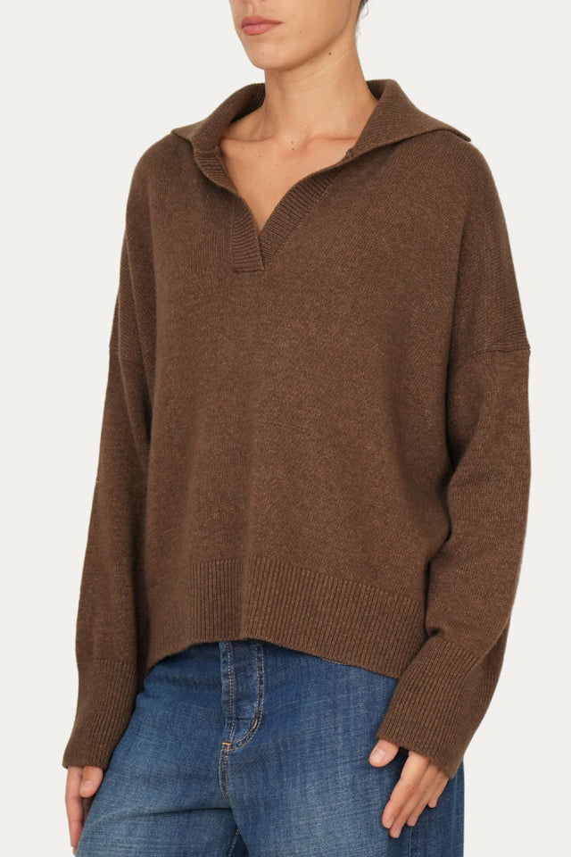 Maglia POLO a costine misto cashmere - Castoro
