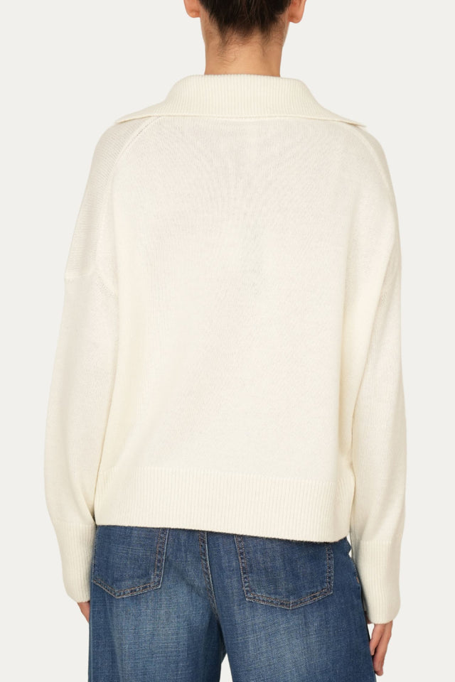 Maglia POLO a costine misto cashmere - Panna