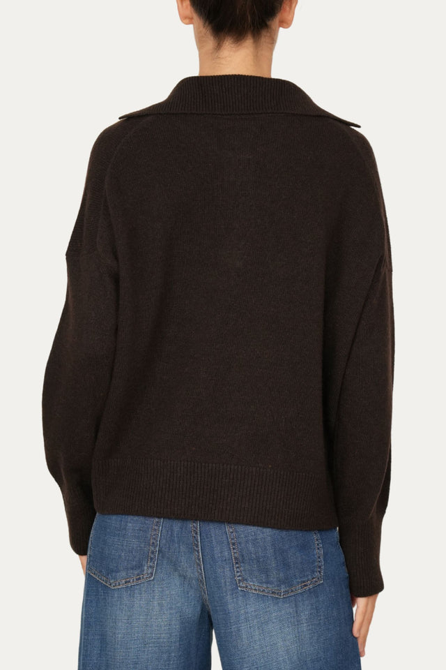 Maglia POLO a costine misto cashmere - Caffè