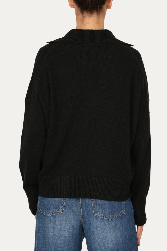 Maglia POLO a costine misto cashmere - Nero