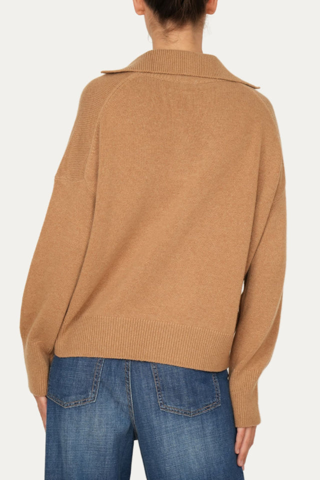 Maglia POLO a costine misto cashmere - Biscotto