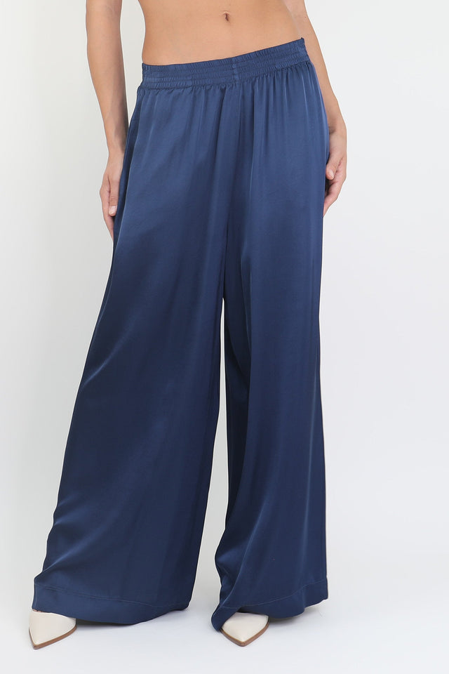 Brend-Pantalone con elastico viscosa - blu - Elisa Paglia
