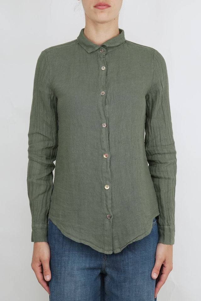 Bulier-Camicia in lino - Verde Militare - Elisa Paglia