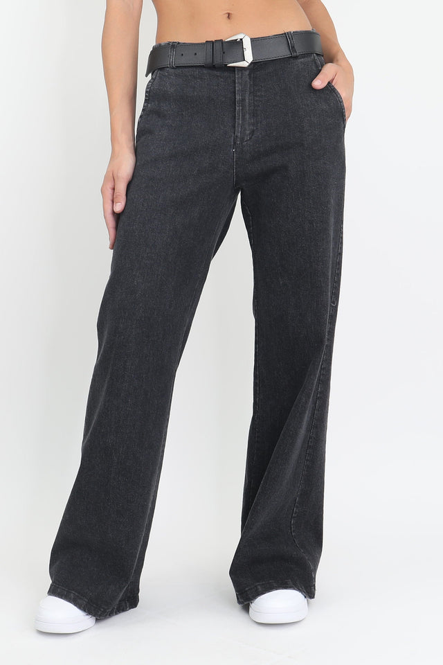Bulier-Jeans elastic palazzo at the back - black denim