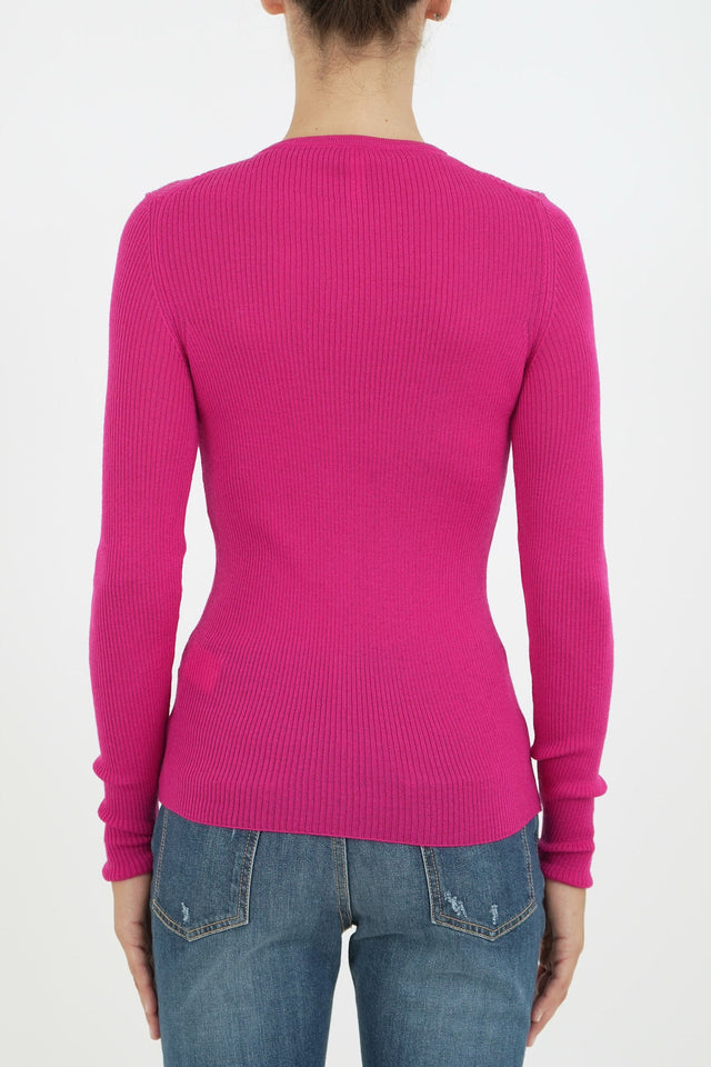 Bulier - Maglia slim a costine con bottoncini - Fucsia - Elisa Paglia