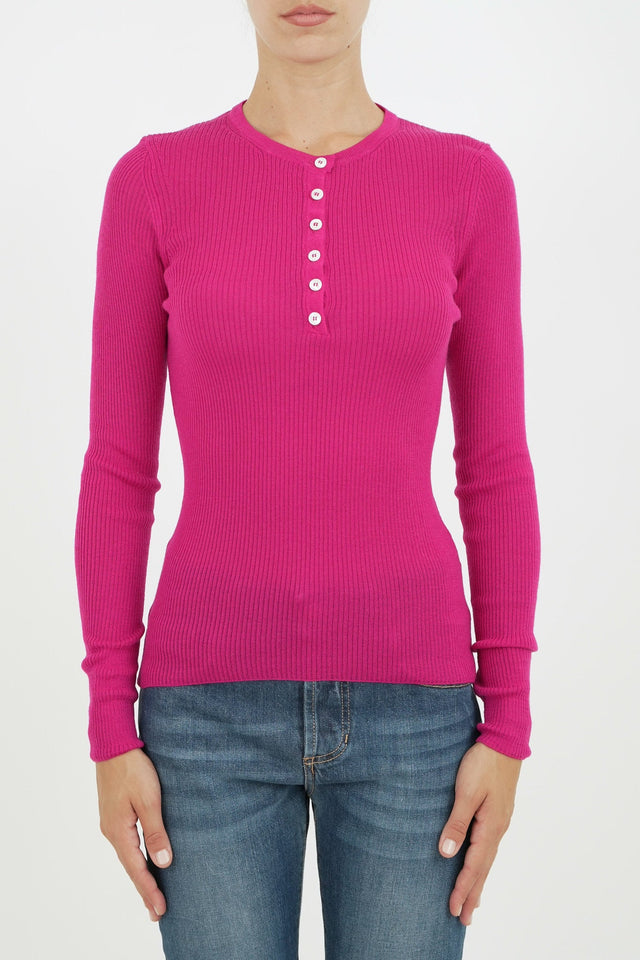 Bulier - Maglia slim a costine con bottoncini - Fucsia - Elisa Paglia