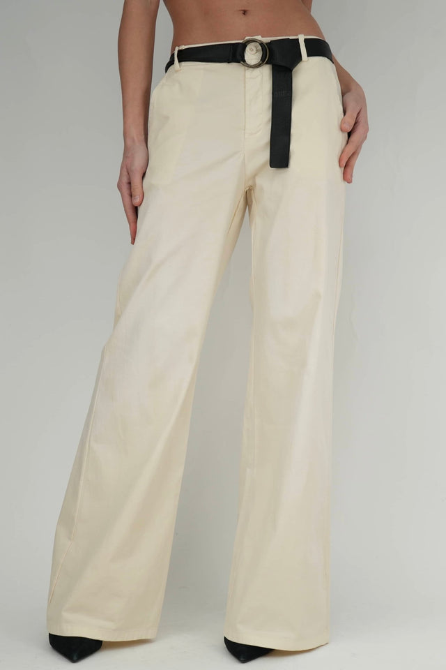 Bulier-Pantalone palazzo LIA cotone leggero - Panna - Elisa Paglia