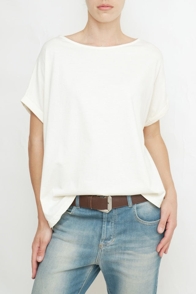Bulier-T-Shirt a barchetta cotone - Ecru - Elisa Paglia