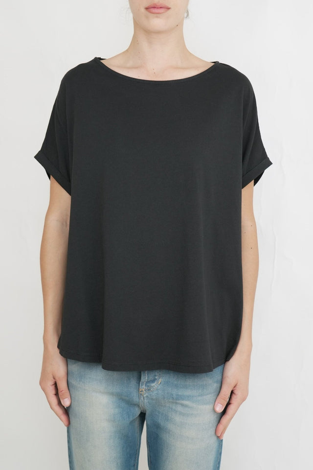 Bulier-T-Shirt a barchetta cotone - Nero - Elisa Paglia