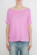Bulier-T-Shirt scollo barca lino - Pink - Elisa Paglia