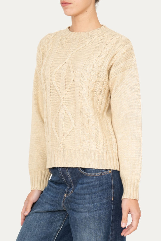 Maglione TRECCE e ROMBI misto cashmere - Grano