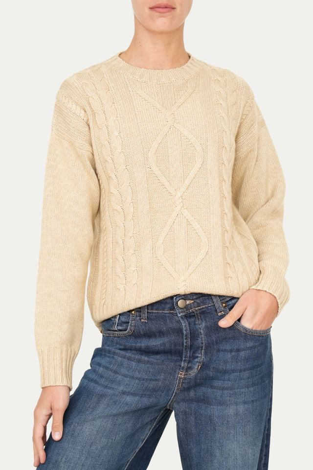Maglione TRECCE e ROMBI misto cashmere - Grano