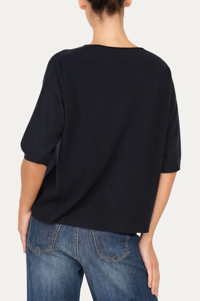 Maglia a scatola manica 3/4 misto cashmere - Navy