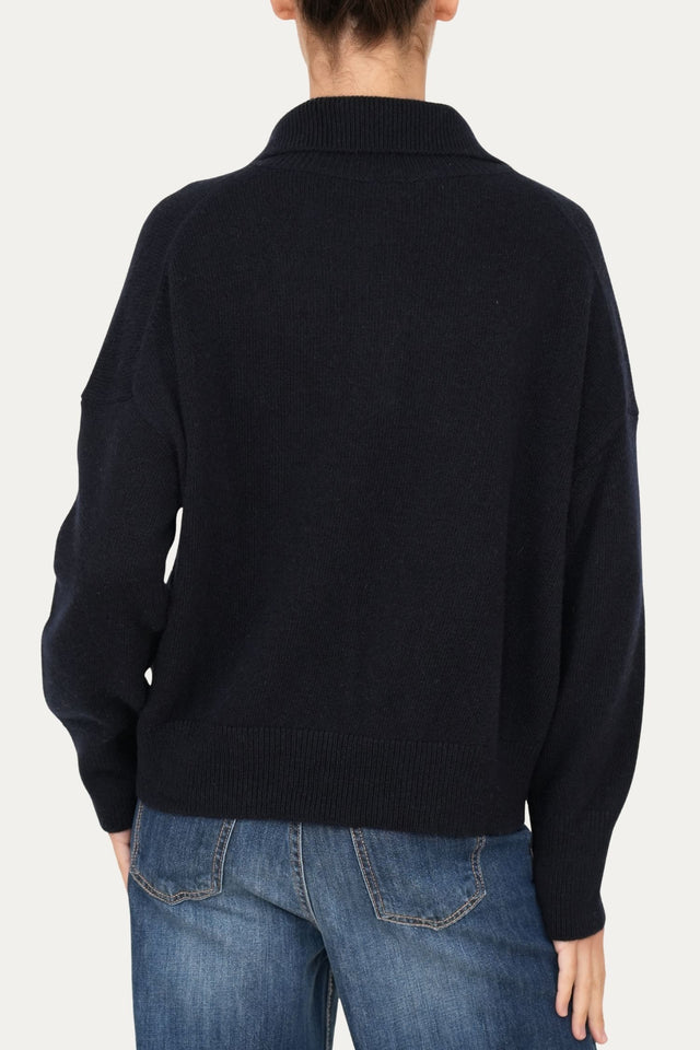 Maglia POLO a costine misto cashmere - Navy