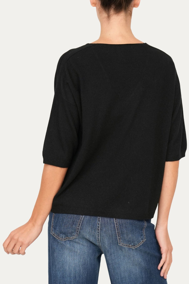 Maglia a scatola manica 3/4 misto cashmere - Nero
