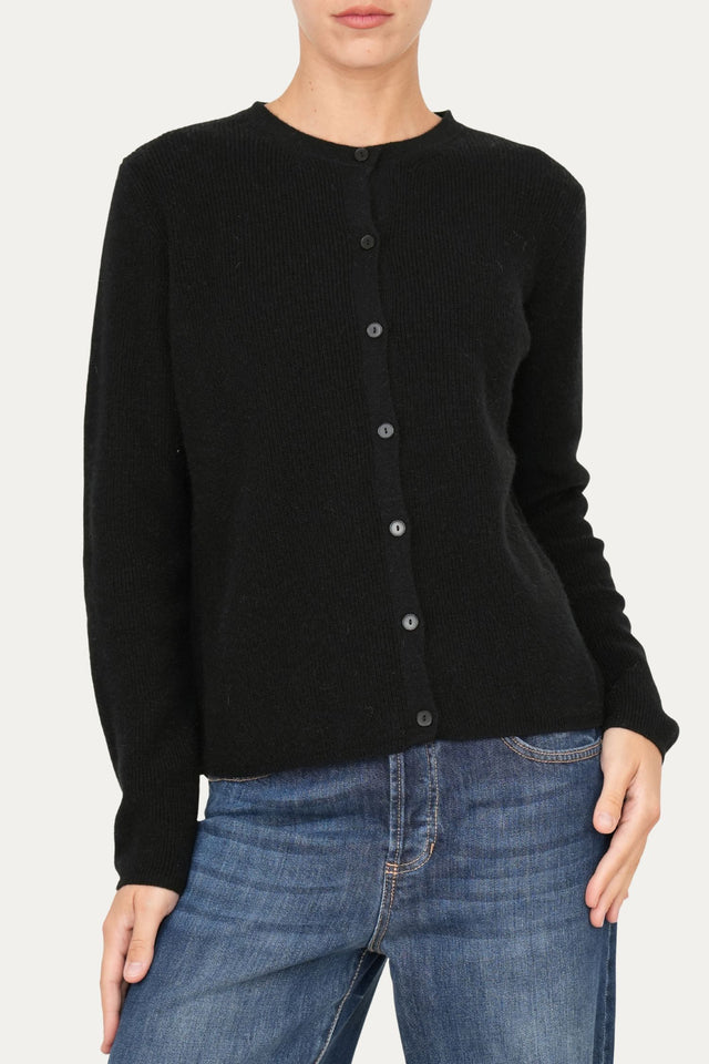 Cardigan manica lunga con bottoni misto cashmere - Nero