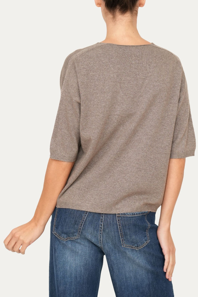 Maglia a scatola manica 3/4 misto cashmere - Noce