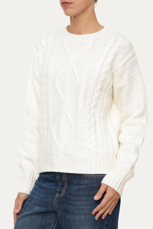 Maglione TRECCE e ROMBI misto cashmere - Panna