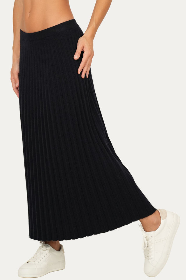 Gonna plissè misto cashmere - Navy