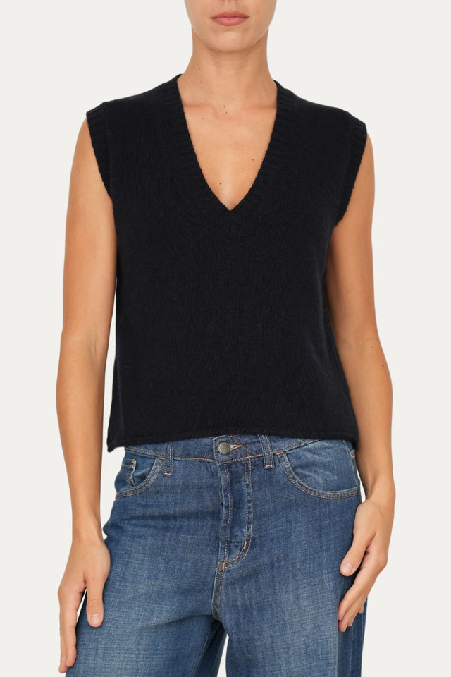 Gilet smanicato a costine misto cashmere - Navy