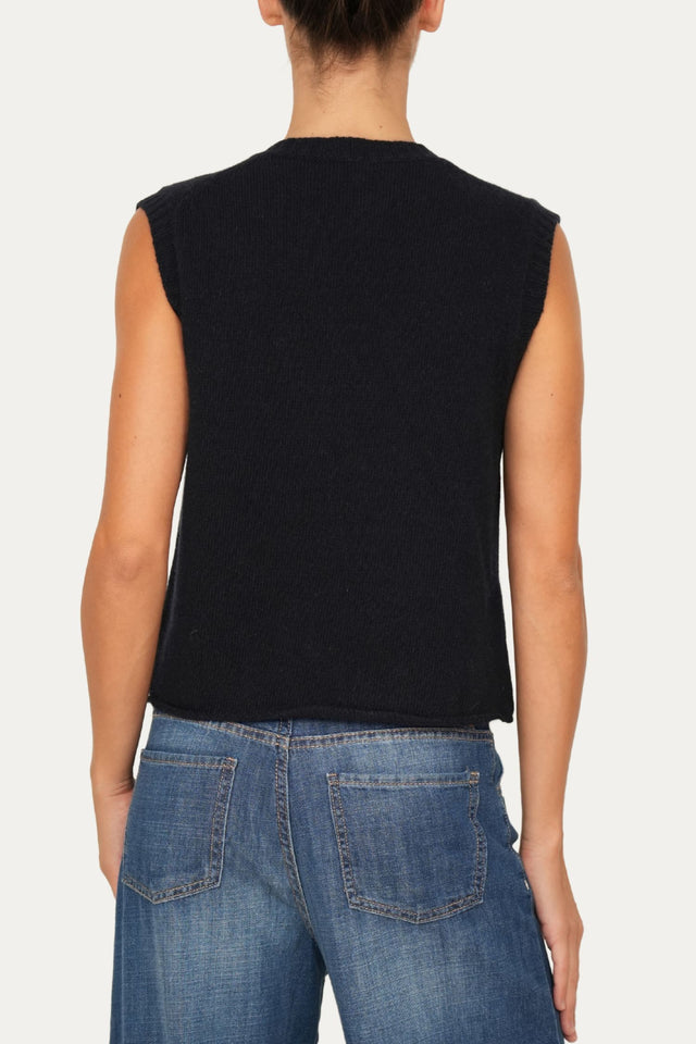 Gilet smanicato a costine misto cashmere - Navy