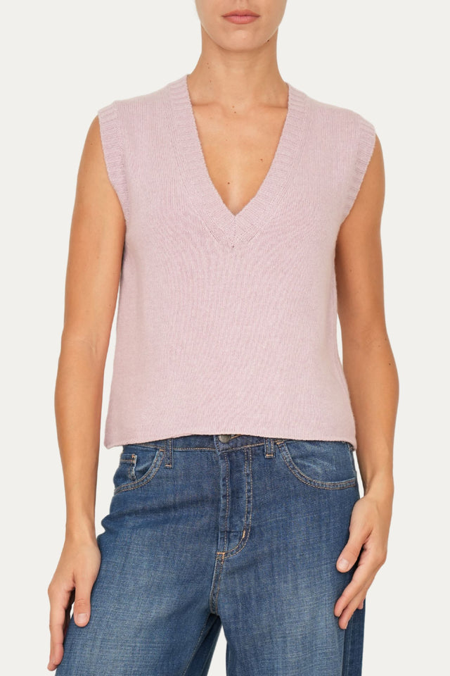 Gilet smanicato a costine misto cashmere - Malva
