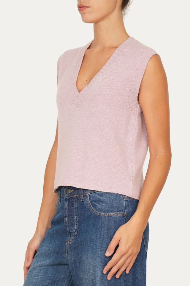 Gilet smanicato a costine misto cashmere - Malva