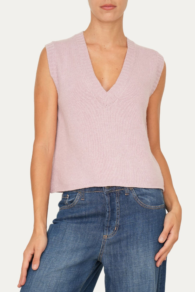 Gilet smanicato a costine misto cashmere - Malva