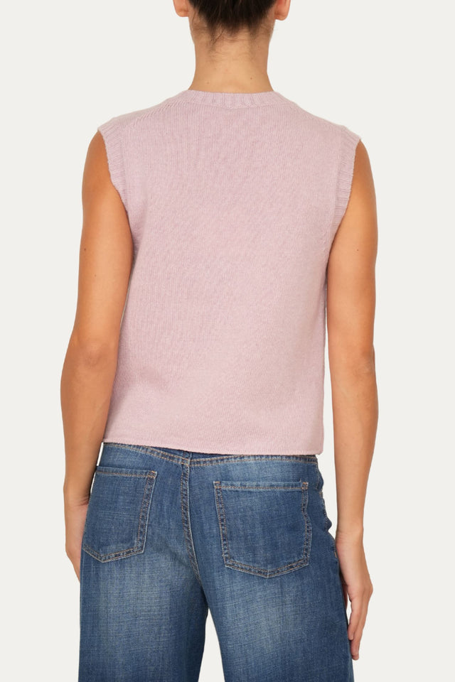 Gilet smanicato a costine misto cashmere - Malva
