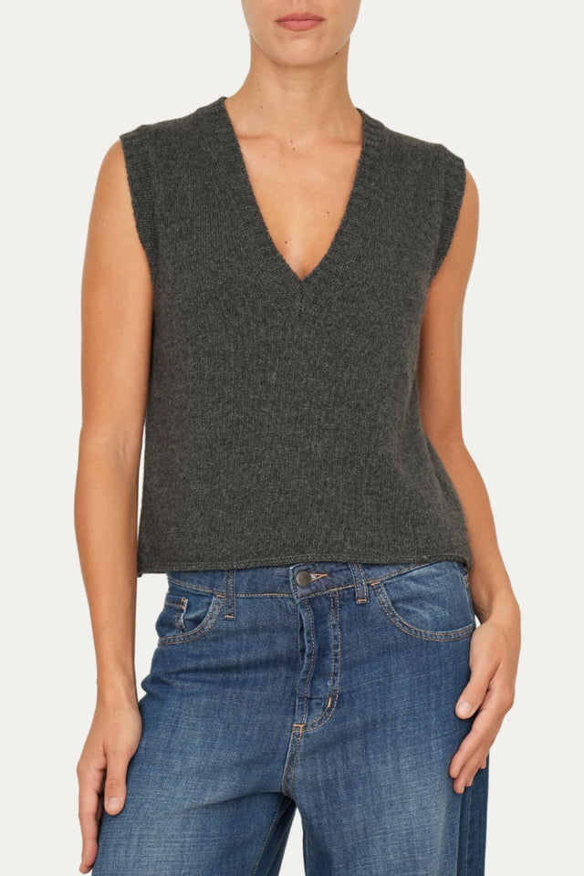Gilet smanicato a costine misto cashmere - Antracite