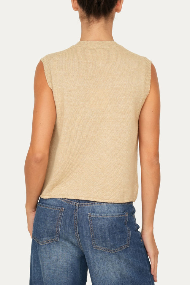 Gilet smanicato a costine misto cashmere - Grano