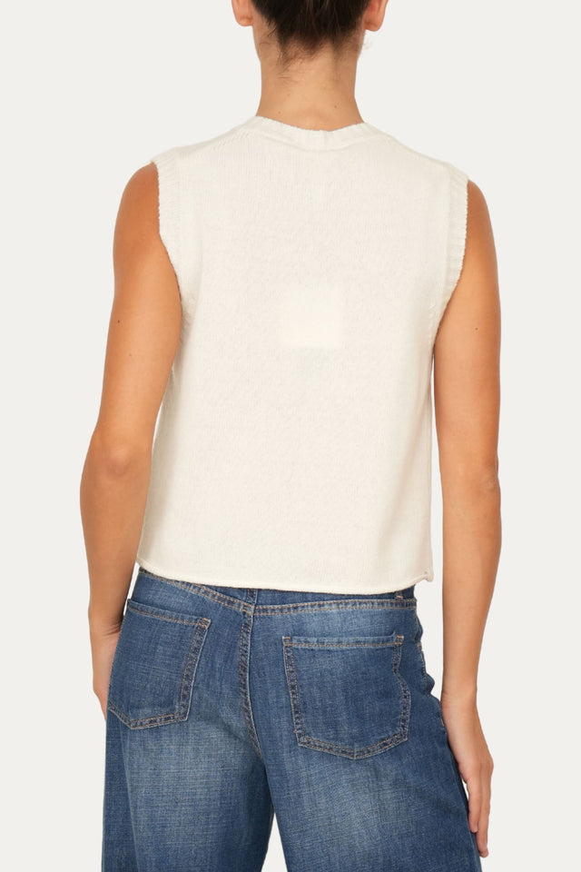 Gilet smanicato a costine misto cashmere - Panna