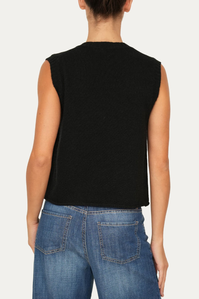 Gilet smanicato a costine misto cashmere - Nero