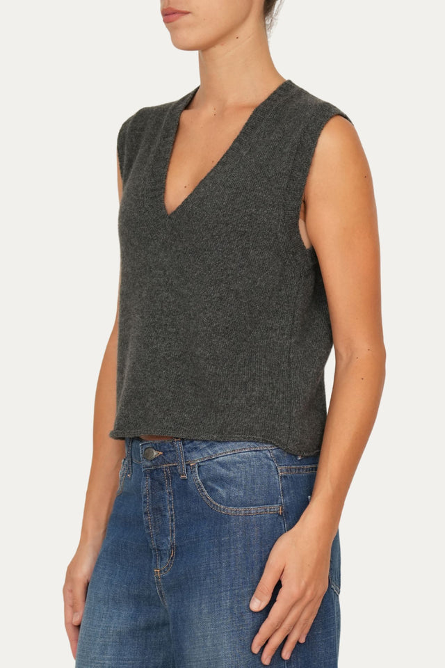 Gilet smanicato a costine misto cashmere - Antracite