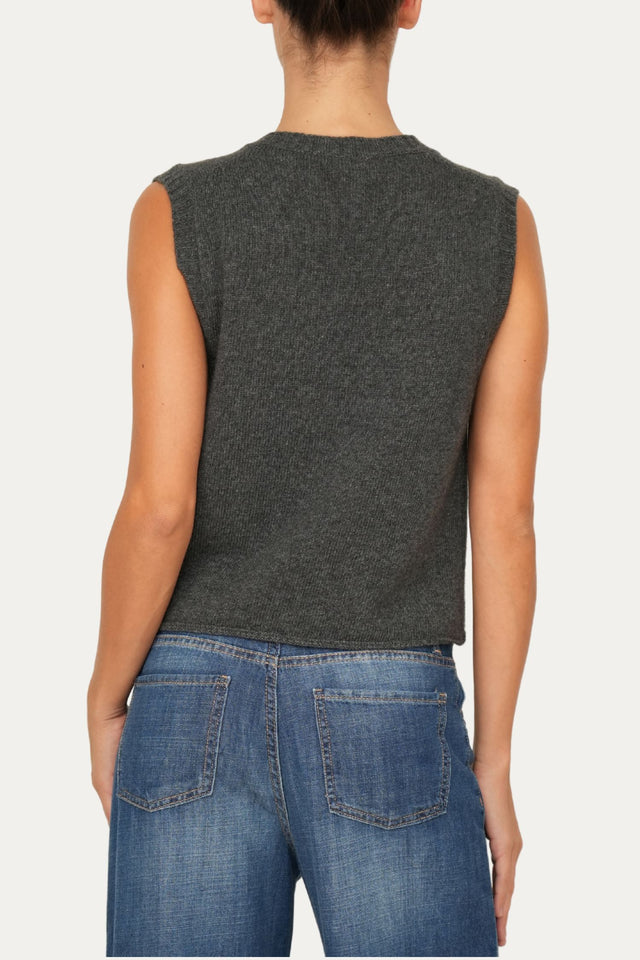 Gilet smanicato a costine misto cashmere - Antracite