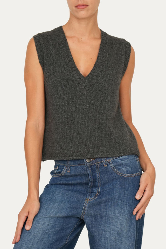 Gilet smanicato a costine misto cashmere - Antracite