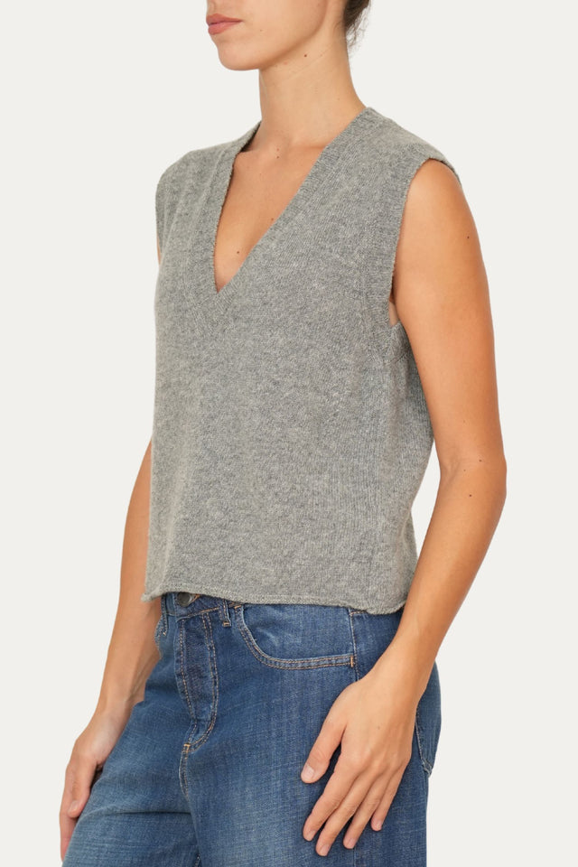 Gilet smanicato a costine misto cashmere - Grigio