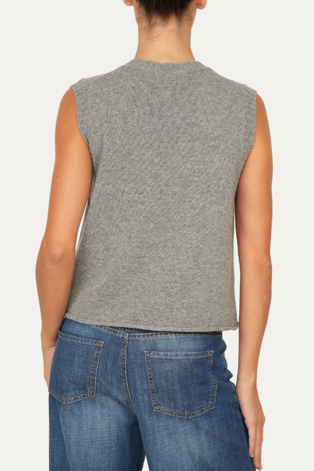 Gilet smanicato a costine misto cashmere - Grigio